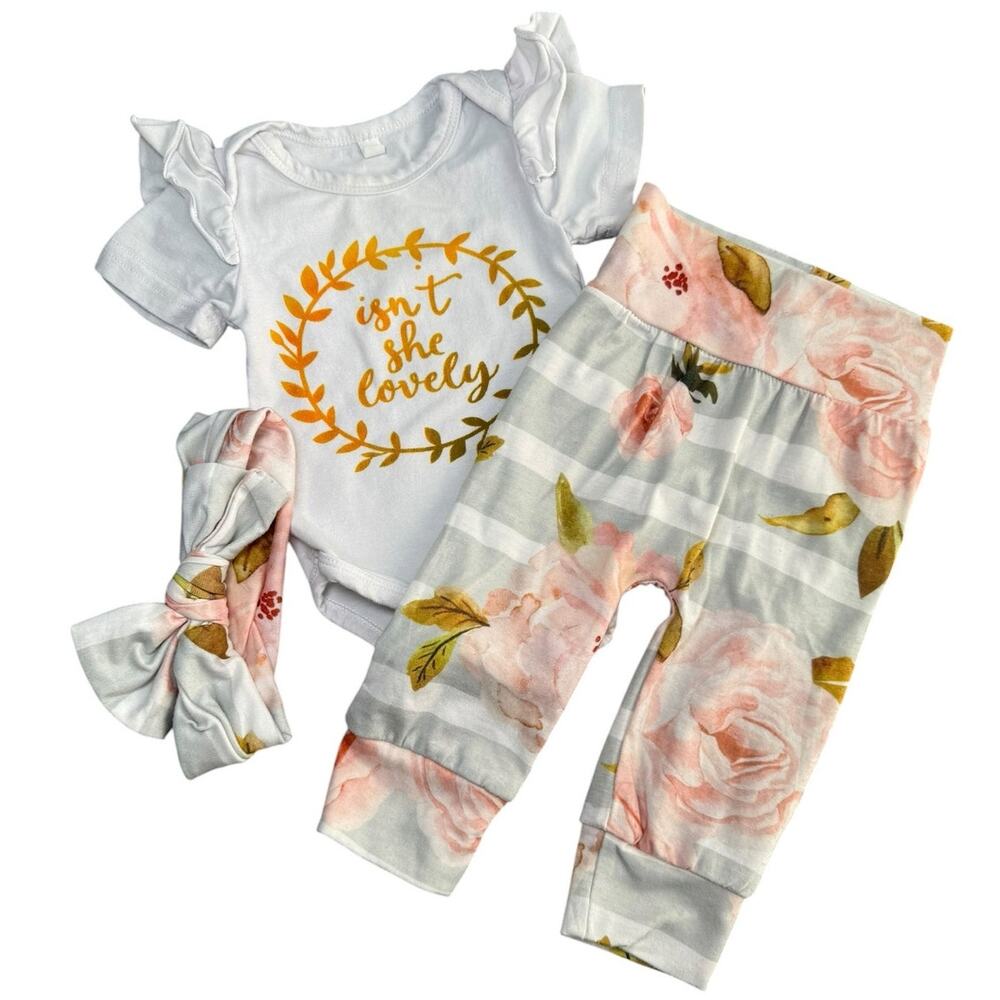 Welcome Baby Girl Matching Outfit White Floral Newborn